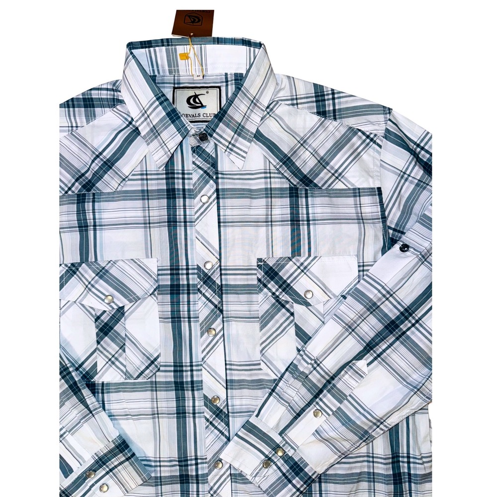 Coevals Club Mens Plaid Western Pearl Snap Shirt Long‎ Sleeve Size Medium NEW